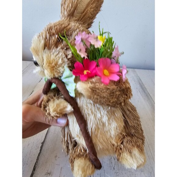 Vintage Pier sisal bottle brush rabbit bunny Easter spring cane flowers bouquet - Picture 6 of 9